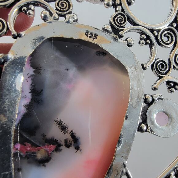 Handmade Silver Pendant – Rhodonite & Rose Quartz + 20" Silver Snake Chain - Picture 7 of 10